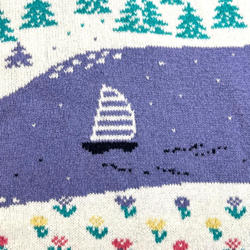 Vintage 90s Northern Reflections Pink Purple Duck Lake Nature Scene Cardigan XL - Picture 7 of 12